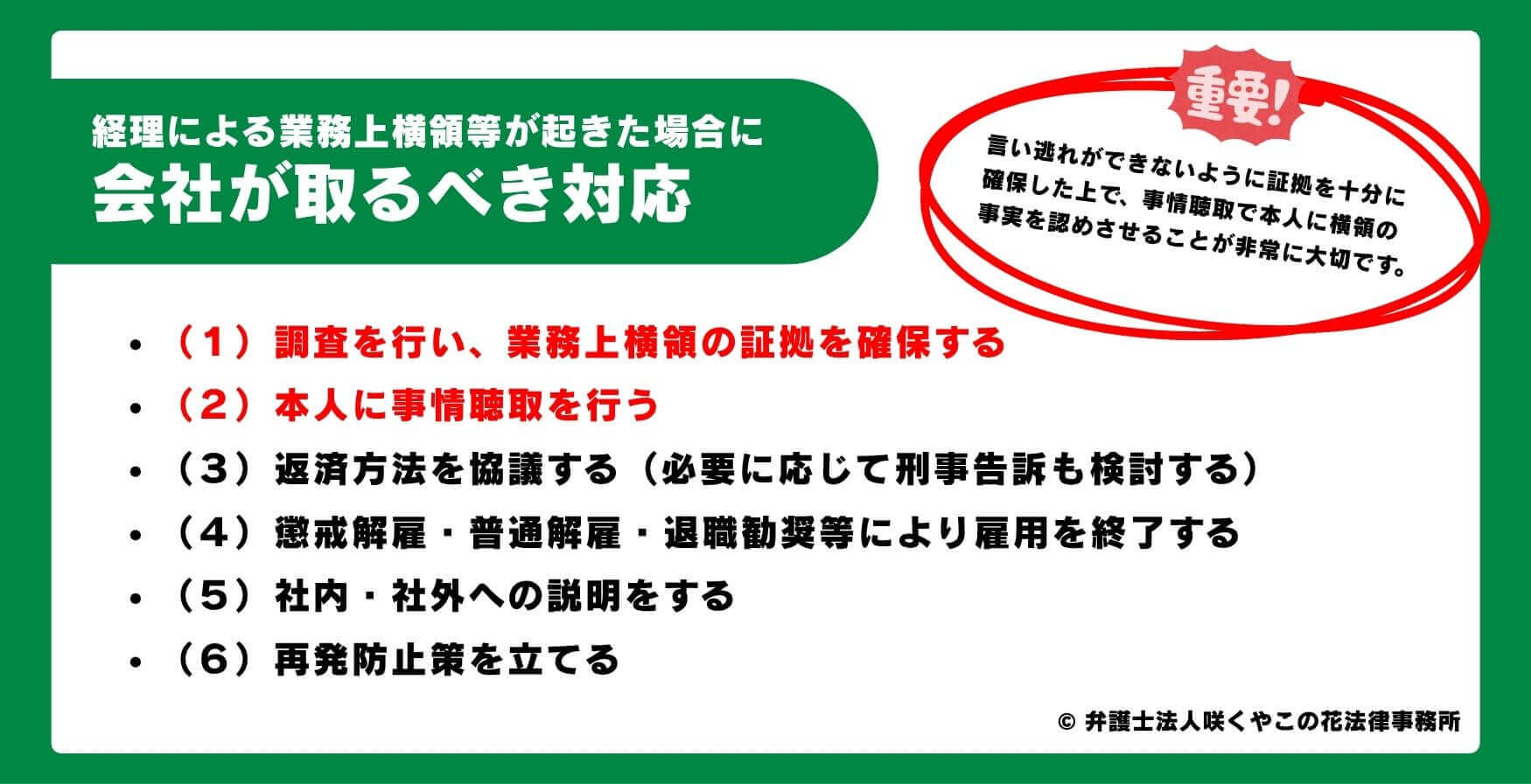 経理による業務上横領等が起きた場合に会社が取るべき対応