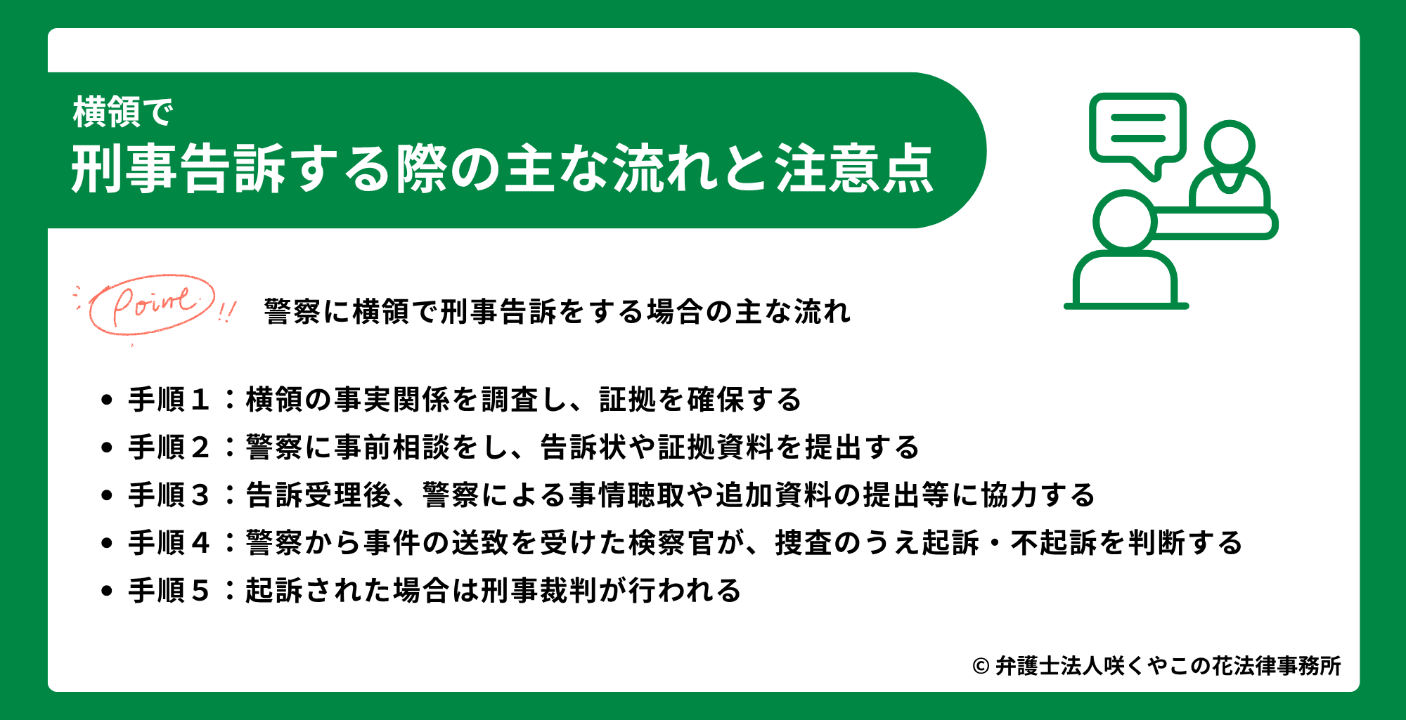 横領で刑事告訴する際の主な流れと注意点